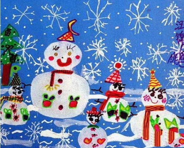 Christmas childrens drawing Christmas snowman