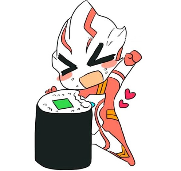 Super cute Q version of Ultraman Mebius eating sushi