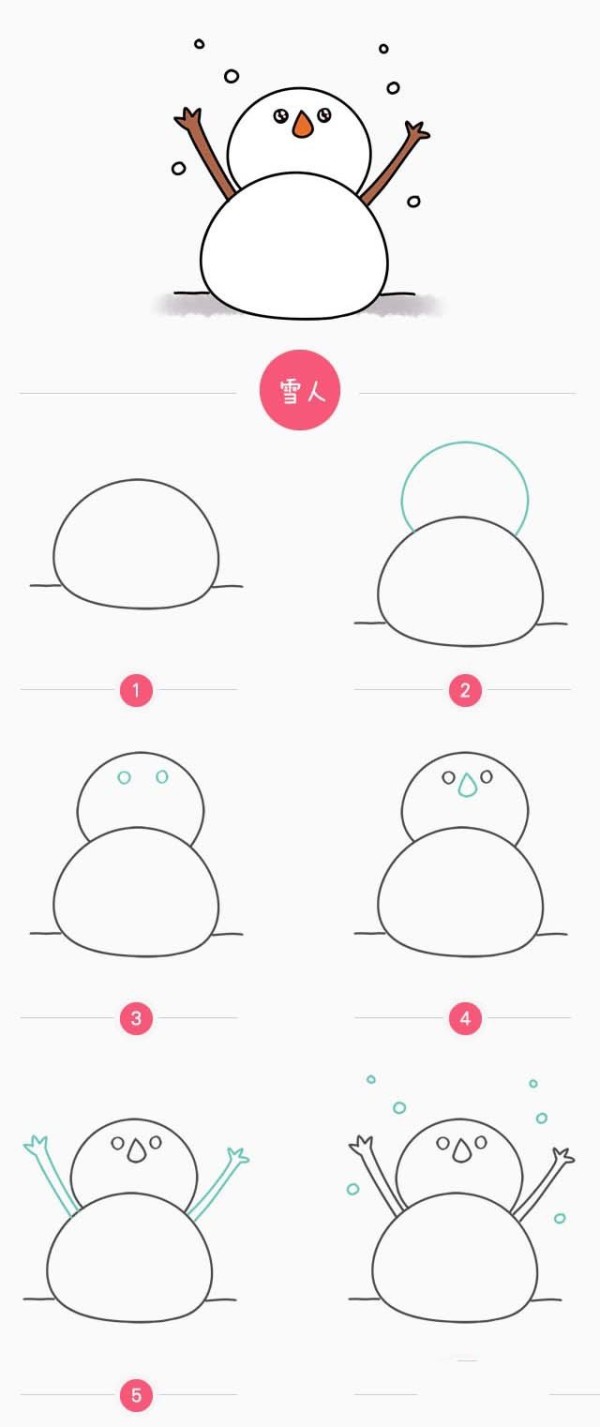 Simple drawing tutorial, step by step drawing of snowman