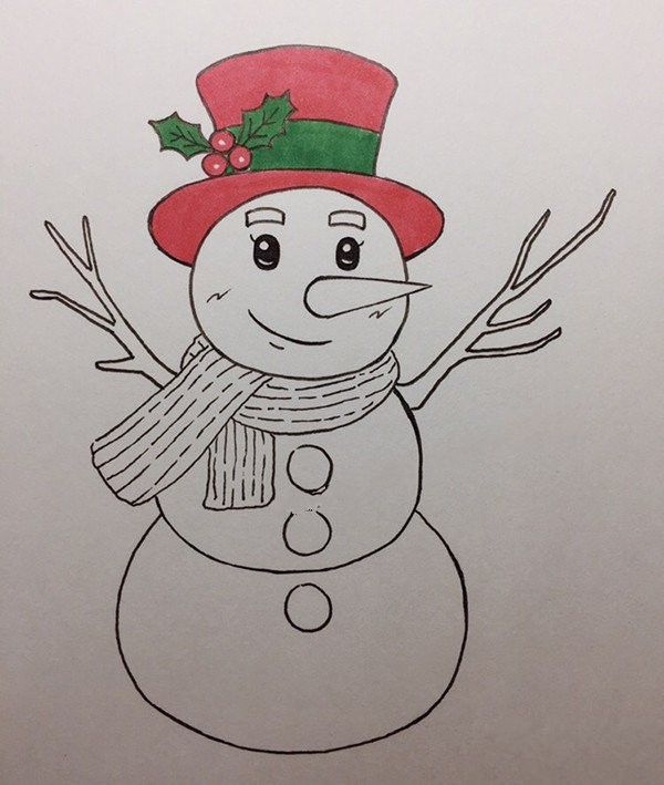 Christmas Snowman Simple Drawing Tutorial