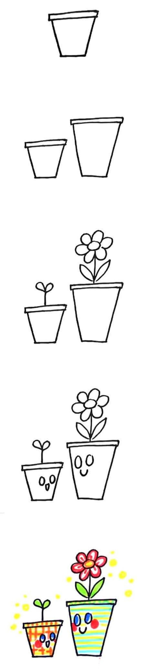 How to draw two pots of small flowers