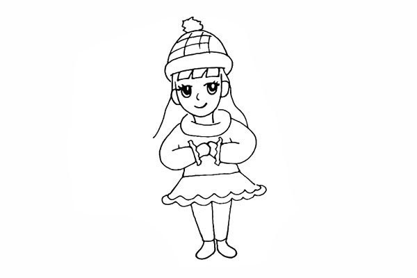 How to draw a little girl paying New Year greetings