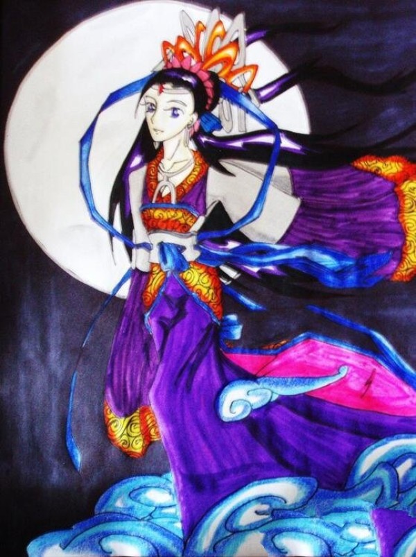 Chang'e running towards the moon Mid-Autumn Festival story with illustrations