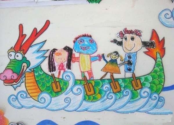 Dragon Boat Festival themed children’s drawing pictures: dragon boat racing