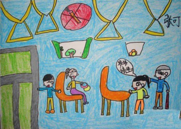 Childrens paintings of respecting and caring for the elderly during the Double Ninth Festival: giving up seats in a civilized way