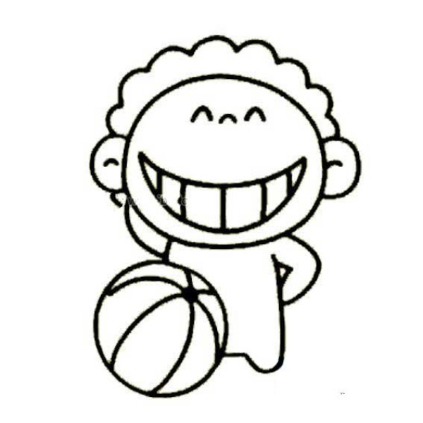 Simple drawing of a little boy who likes basketball