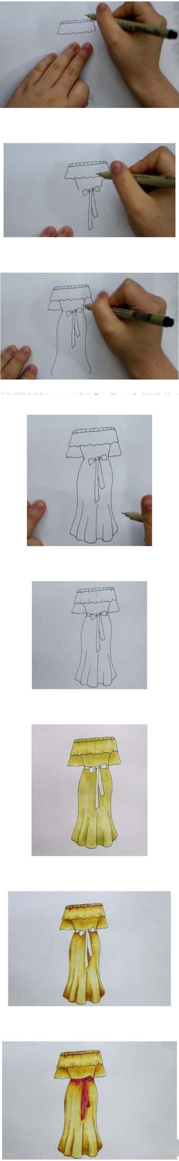 How to draw a beautiful yellow dress