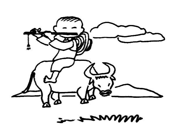 Qingming Festival simple drawing picture shepherd boy on the back of the cow