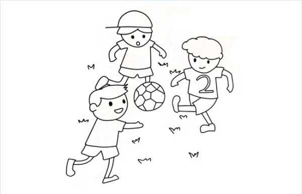 A simple picture of three children playing football