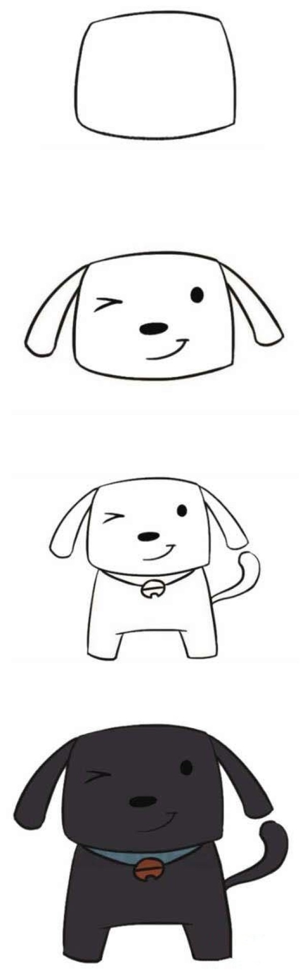 How to draw a cute little black dog