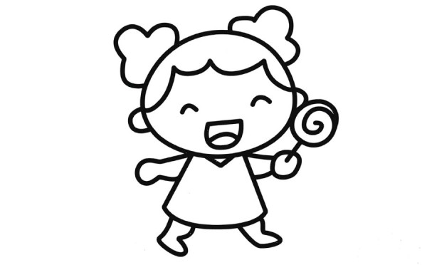 Simple drawing of little girl eating lollipop