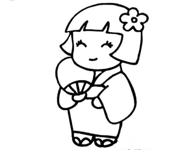 Simple drawing of little girl wearing kimono