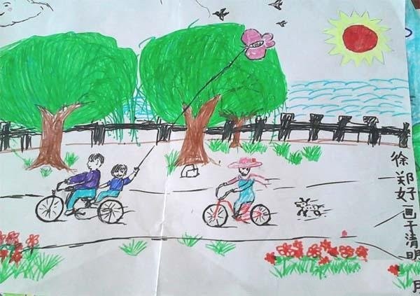 Qingming Festival themed children’s drawing pictures: flying a kite