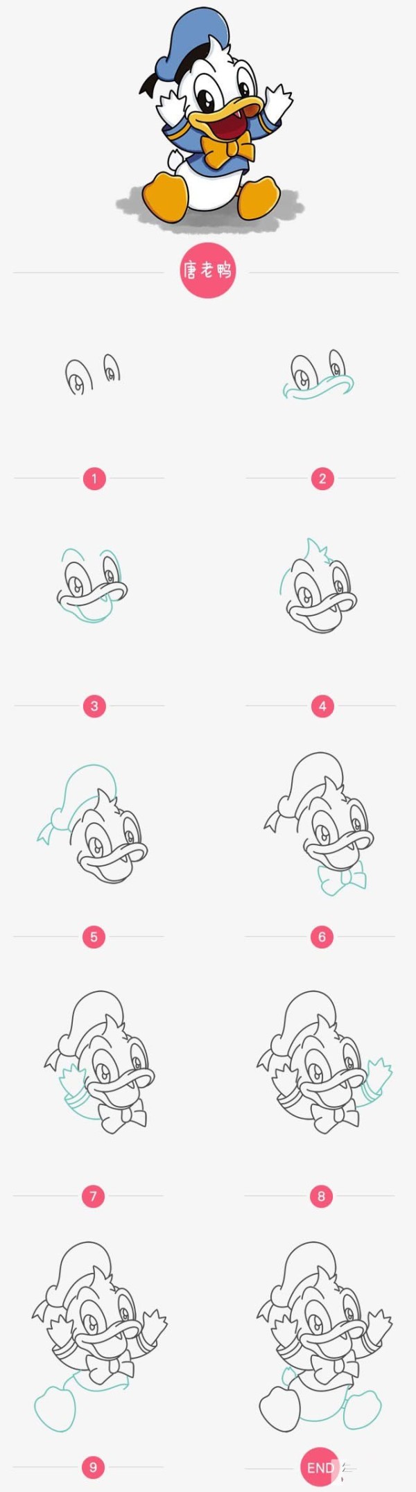 Simple drawing tutorial of cartoon characters Donald Duck