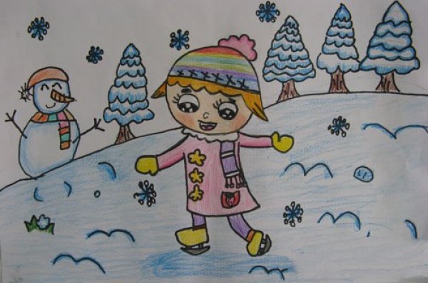 Childrens drawing of happy little girl