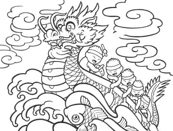 6 simple drawings of dragon boat racing during Dragon Boat Festival