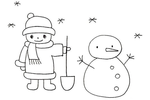 How to draw a little boy making a snowman