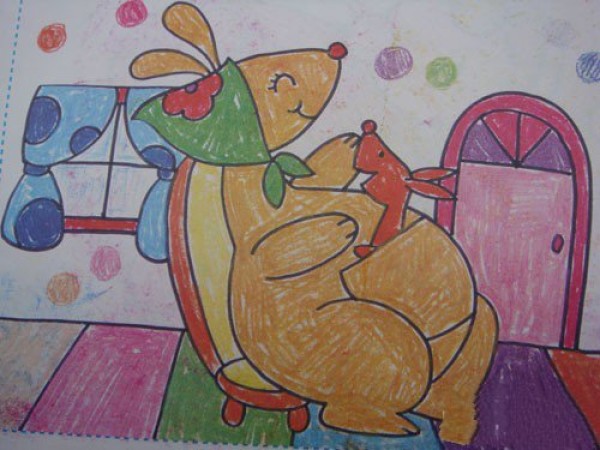 Childrens paintings--kangaroo baby and mother