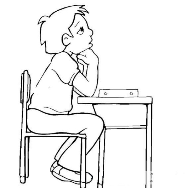 Simple drawing of a little boy studying seriously