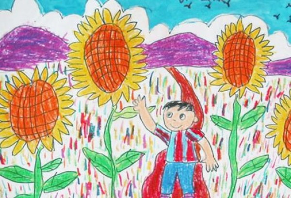 Spring childrens simple drawing pictures_beautiful garden