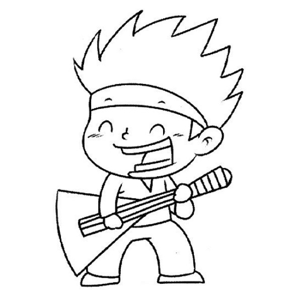 Simple drawing picture of little boy playing guitar