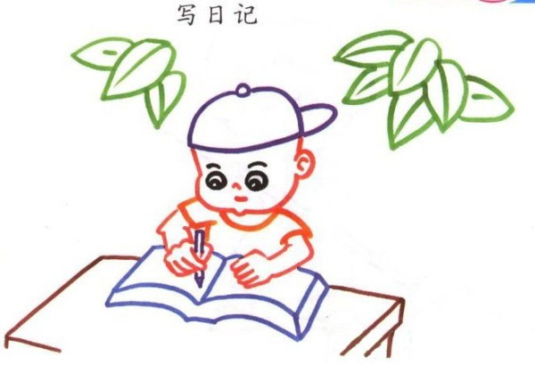 Simple character drawing little boy writing diary