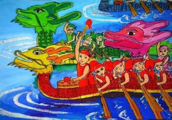 Primary school students' Dragon Boat Festival childrens drawing pictures