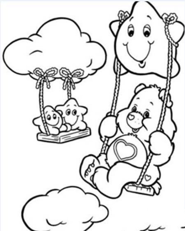 Cute Cartoon Swing Simple Drawing Picture: White Cloud Star Swing