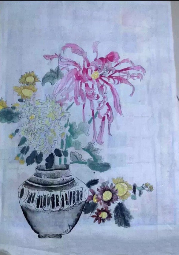 Childrens paintings of chrysanthemum appreciation during the Double Ninth Festival - chrysanthemums