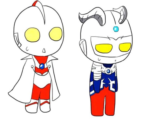 Cute Q version of the first generation Ultraman and Ultraman Zero combination