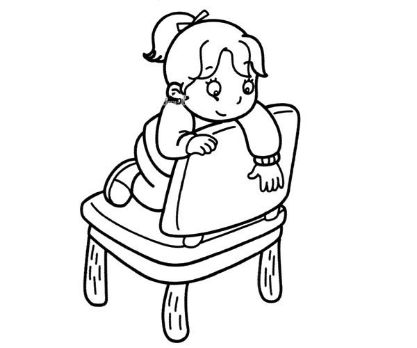 little girl kneeling on chair