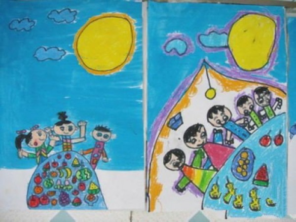 Childrens drawings of Mid-Autumn Festival reunion - Mid-Autumn Festival