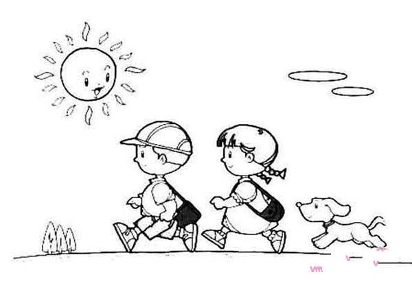 Childrens simple drawing pictures for the beginning of school: The sun shines in the sky