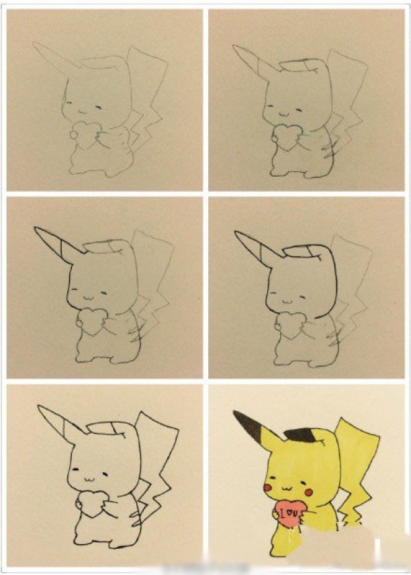 Simple drawing tutorial of loving Pikachu