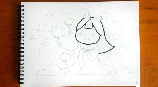 Mid-Autumn Festival simple drawing tutorial: Chang'e flying to the moon