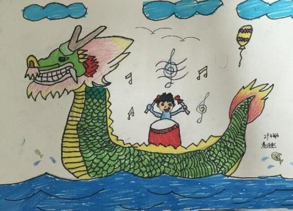 Appreciate the colorful paintings of the lively dragon boat race during the Dragon Boat Festival