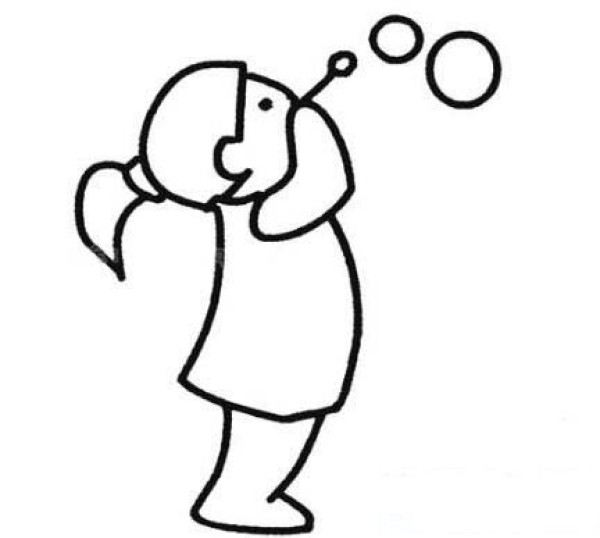 Simple drawing of little girl blowing bubbles