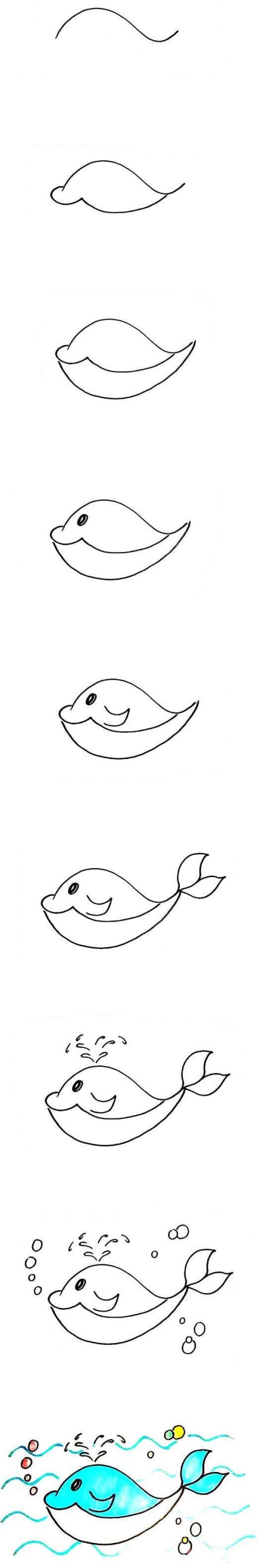 Simple strokes of whales in the sea