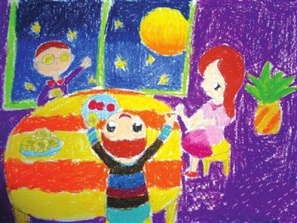 Mid-autumn festival crayon drawing