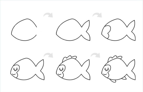 Step by step drawing of a shy little goldfish