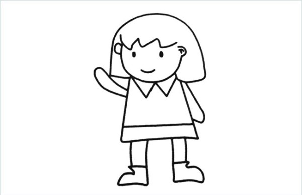 Simple drawing picture of little girl saying hello