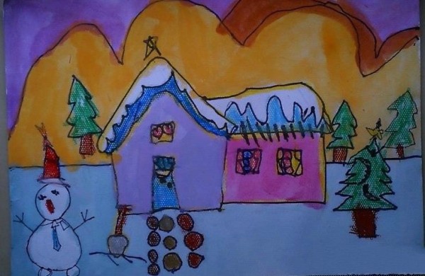 Childrens drawings of winter - winter scenery