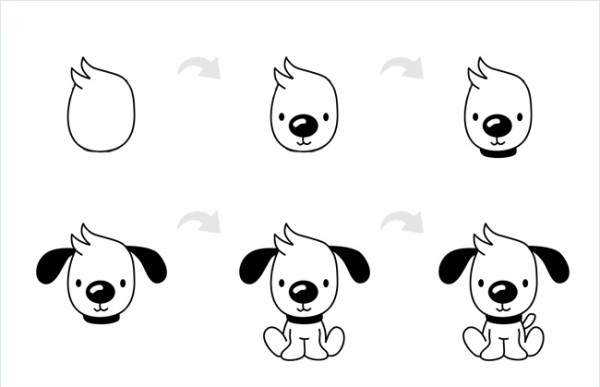 Steps to draw a simple drawing of a puppy with long ears