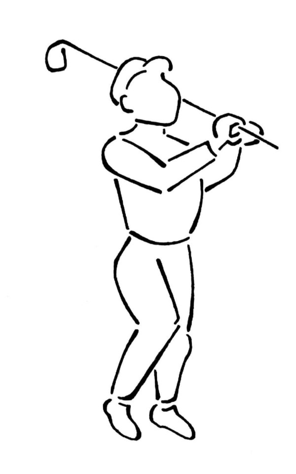 Silhouettes of people playing golf