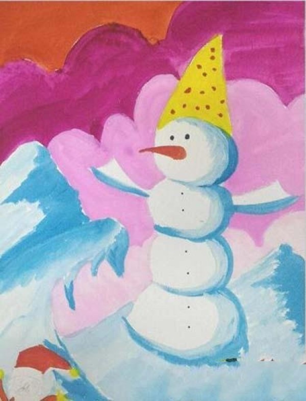 Appreciation of snowman childrens art paintings: cute snowman