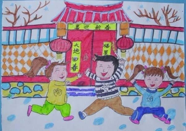 Festive Spring Festival childrens drawing pictures