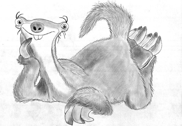 Pencil drawing of Sid in Ice Age