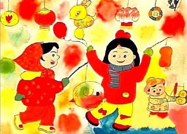 Childrens paintings of Lantern Festival lanterns