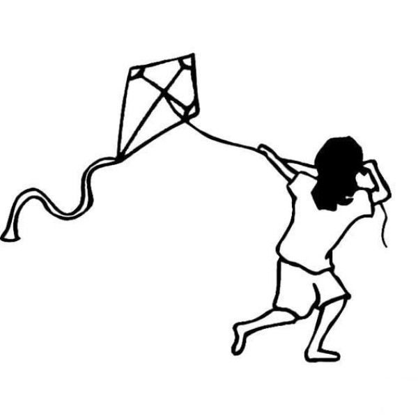 Spring simple drawing material little boy flying a kite