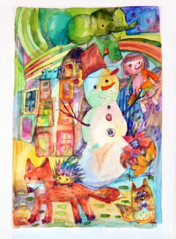 Snowmans Colorful Dream Creative Childrens Watercolor Painting Appreciation